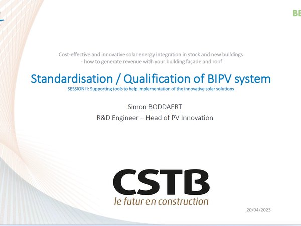 CSTB - Standardisation / Qualification of BIPV system